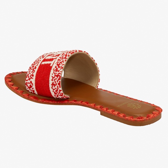 New! De Siena Saint Tropez Sandals in Red Slides Leather & Beads - Picture 4 of 8
